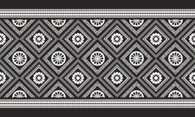 Floral grayscale tribal repeat pattern. Traditional design for background, wallpaper, clothing, wrapping, carpet, tile, fabric, decoration, vector illustration, embroidery style. African textiles.