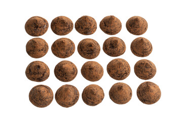 Chocolate truffles isolated on a white background.