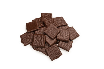 Dark chocolate candies isolated on white background.