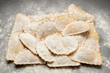 Raw ravioli as background. Healthy italian food.