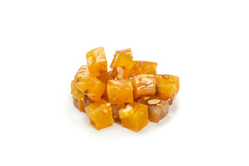 Turkish traditional delight with nuts isolated on white background.