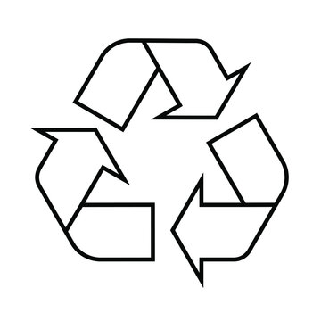 Recycling sign on a white background. White arrows with a black outline move in a circle. Environment protection. Vector.