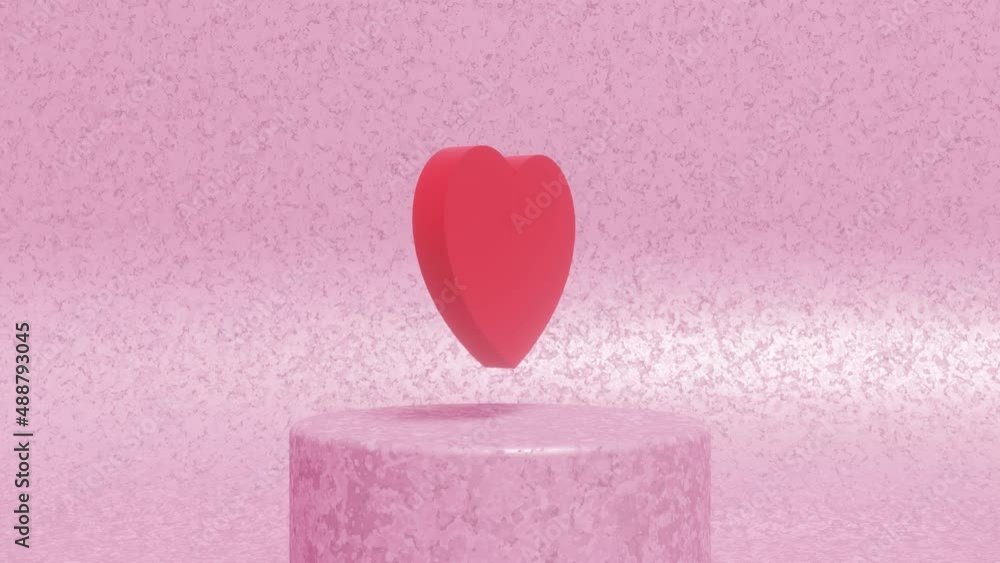 Poster red heart shape on a pink background. 3d render seamless loop animated background. romantic backgrou