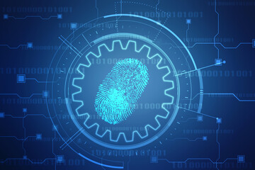 Abstract security system concept with fingerprint on technology background, Fingerprint Scanning Identification System. Biometric Authorization and Business Security Concept