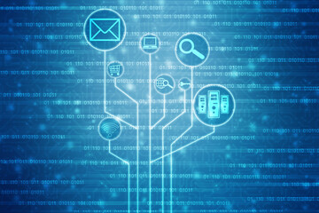 Binary Code Background, Digital Abstract technology background, flowing number one and zero text in binary code format in technology background. Internet Big data Concept
