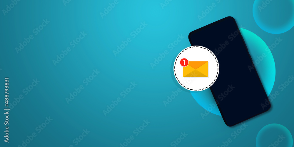 Poster mobile and message icon placed on a screen with empty space. smartphone message icon backdrop 3d ren