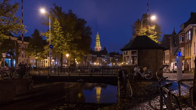 Night Time Lapse of Groningen at night, Groningen, The Netherlands