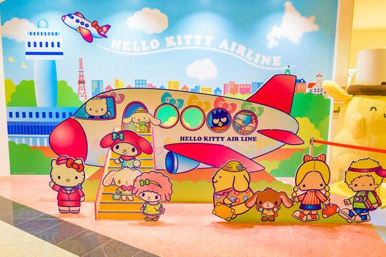 HOKKAIDO, JAPAN - DEC 18, 2021: Hello Kitty Happy Flight at the New Chitose Airport in Japan.