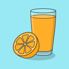 Fresh Orange Juice With Fruit In Glass Cartoon Vector Illustration. Orange Juice Flat Icon Outline