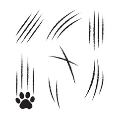 Claw cat scratch, slash vector icon, paw mark set isolated on white background. Animal simple illustration