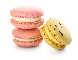 Colorful sweet macaroons isolated on white background