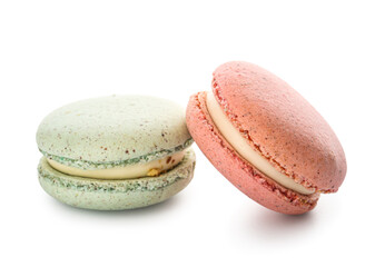 Tasty sweet macaroons isolated on white background