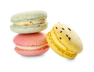 Colorful sweet macaroons isolated on white background