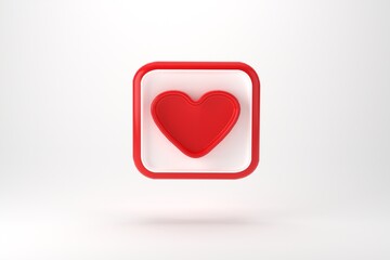Red heart with blank white speech bubble pin isolated on light blue background ,3D rendering