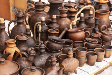 Fototapeta na wymiar handmade clay ware. Pottery Craft Ceramic.clay tableware.
