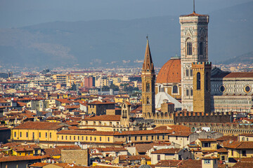 Florence Duomo aerial view from Michelangelo Square in Florence, Italy