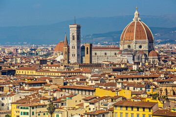 Fototapeta na wymiar Florence Duomo aerial view from Michelangelo Square in Florence, Italy