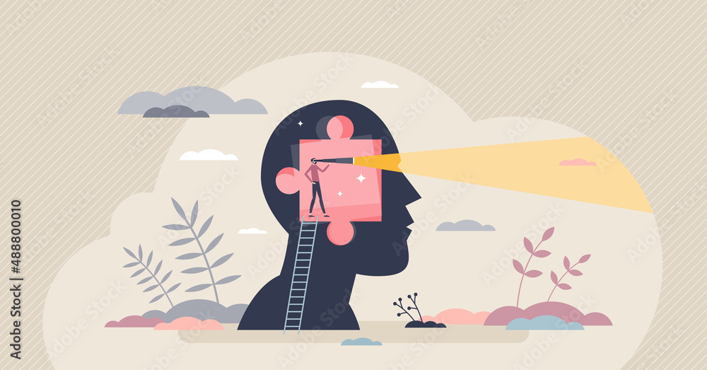 Aufkleber intuition or future vision sight as ability to predict tiny person concept. visionary skills with un