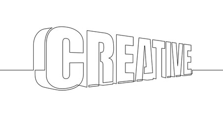 Animation of an image drawn with a continuous line. 3d creative word typography. Abstract horizontal isometric concept.