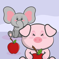 kawaii pig and elephant