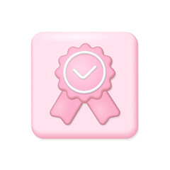 Diploma medal 3D cartoon certificate student. Online education graduation concept. E-learning training skill courses vector illustration