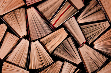 Old books in the library. Bookshelf shop. Knowledge publications, literature. Bookish bookstore, bookshop