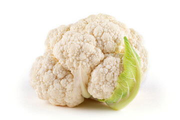 A head of fresh cauliflower on a white isolated background. Healthy vegetables.