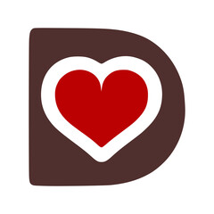 Letter d with heart symbol doodle icon