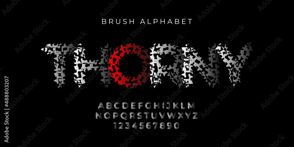 Aufkleber thorny text effect and alphabet font vector