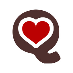 Letter q with heart symbol doodle icon