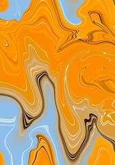 Multicolored abstract image. Mixing paint. Desktop wallpaper.  Orange and blue