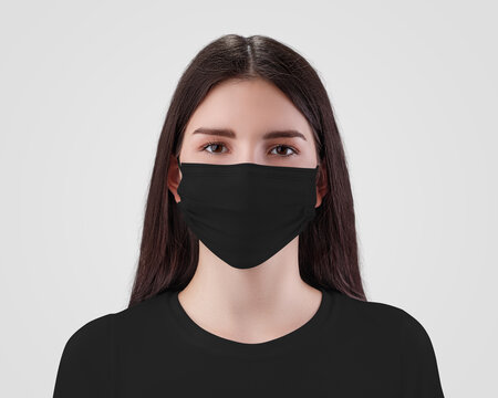 Mockup Of A Black Surgical Mask On A Nurse In A Sweatshirt, Isolated On Background, Front View.