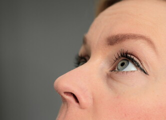 women with beautiful eyes looking straight ahead stock photo