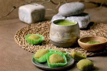 Asian rice dessert sweet green matcha mochi