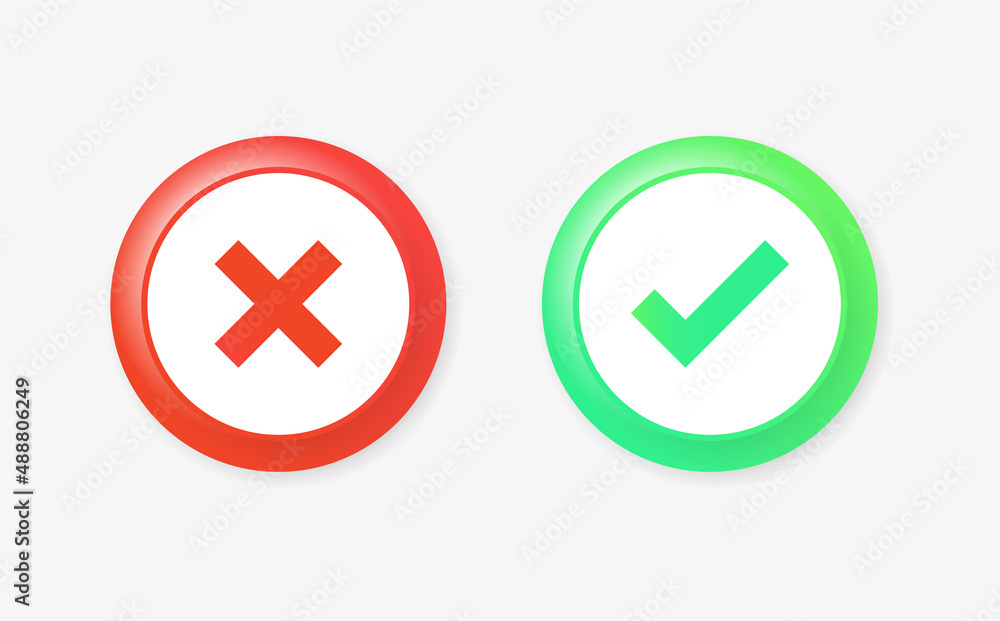 Poster check mark icon button . Tick and cross signs - check icon buttons - green and red checkmark button - checklist symbols - check mark icon - voting check mark - checklist checkmark - approved checkmark