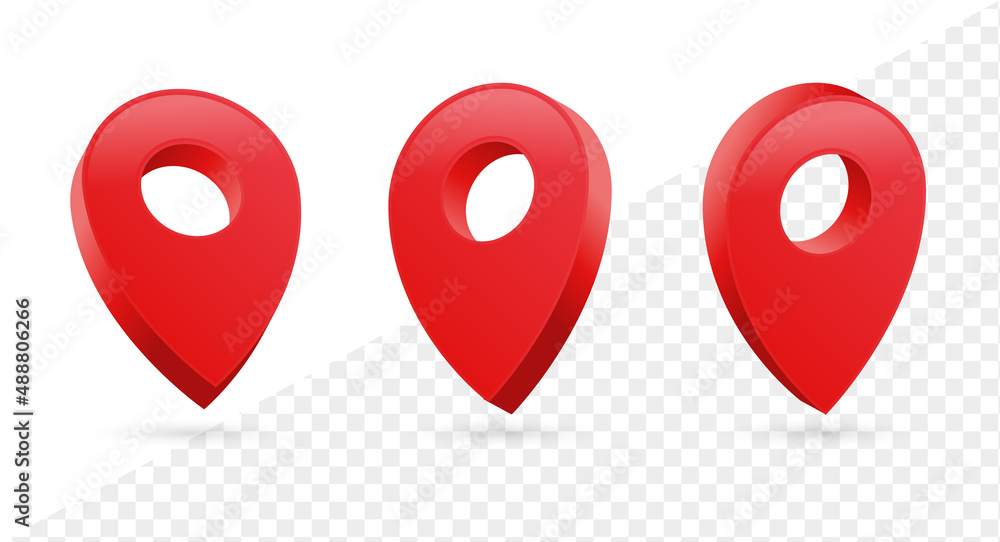 Aufkleber 3D location pin pointer icon . isometric red map pointers icons - place location and destination symbols - Pin marke map 3d icon 
