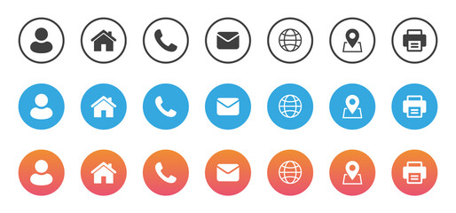Website contact icons . web contacts icons . business card icon set. user, home, phone, call, mail, email, website, location, fax, printer, icon, symbol - 