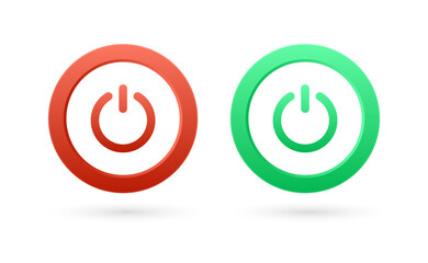 Power icon button with turn on and off buttons in modern frame and shut down switch power icons in round circle buttons in red and green colors	
