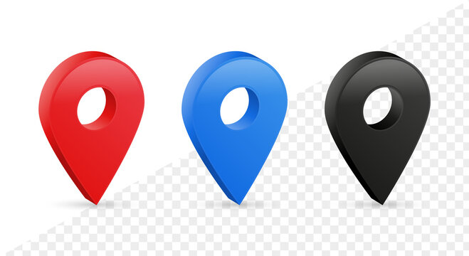 3D location pin pointer icon . isometric red map pointers icons - place location and destination symbols - Pin marke map 3d icon 