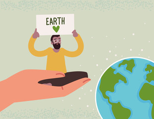 man and love earth placard