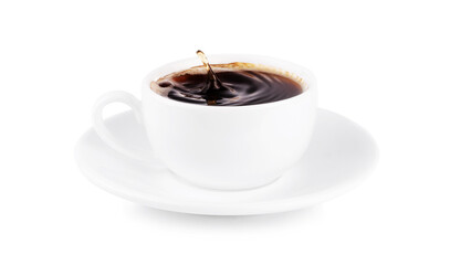 Coffee mug, white, coffee beans isolated on a white background.