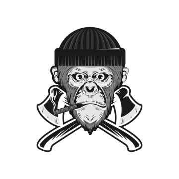 monkey lumberjack logo vector illustration