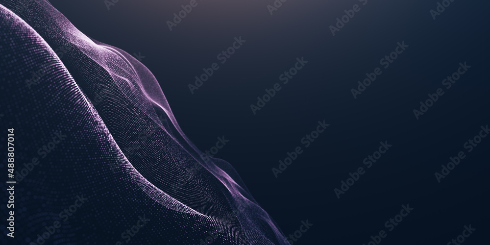 Poster creative blue particles wave background. abstract dynamic mesh. big data technology. soft wave line 