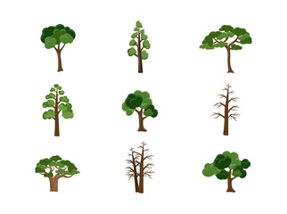 Various of trees  vector illustration collections.  Can be used to illustrate any nature or healthy lifestyle topic. Tree in cartoon styles.