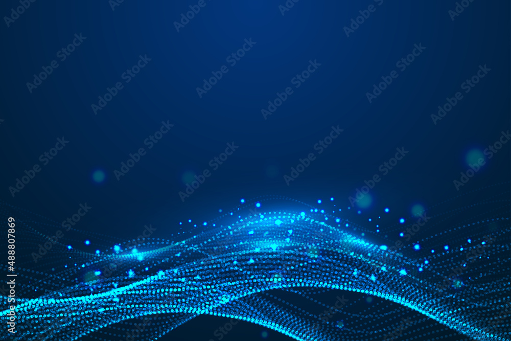 Poster flow of particles with particle line internet technology big data background