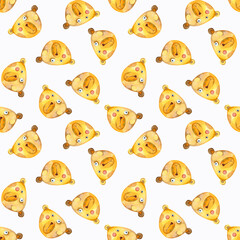 The children's pattern is a yellow cartoon bear. Watercolor illustration, seamless pattern.