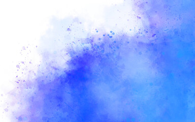 Abstract blue watercolor background with brush stroke and clouds splashes. Grungy colorful background. Colorful watercolor background puffy clouds in bright colors of blue