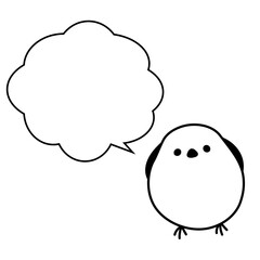 シンプルなシマエナガのイラスト素材　モノクロ　もこもこ吹き出し