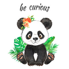 Cute Baby Panda, Little Panda Animal, Watercolor Painting for Kids Room, Kids Room Decor, Cute Panda Bear
