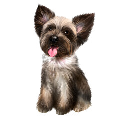 Digital illustration of dog Yorkshire terrier, dog portrait, decorative breed dog 
